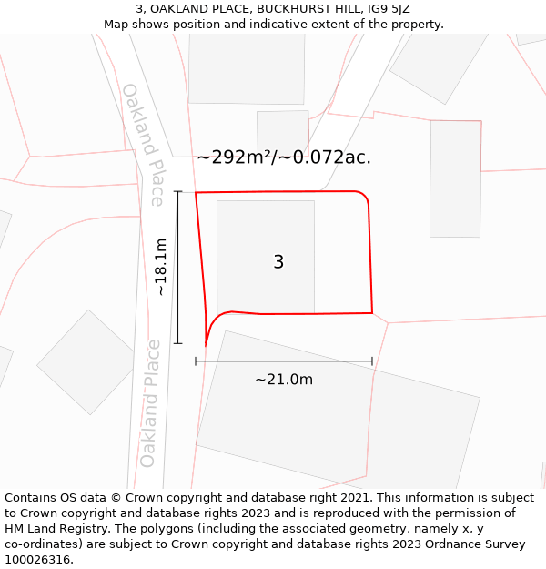 3, OAKLAND PLACE, BUCKHURST HILL, IG9 5JZ: Plot and title map
