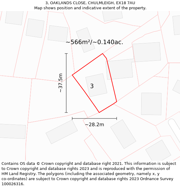 3, OAKLANDS CLOSE, CHULMLEIGH, EX18 7AU: Plot and title map