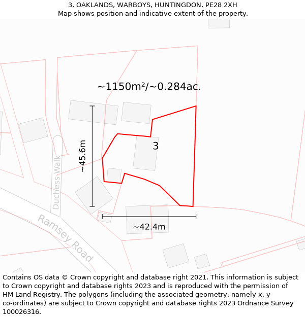 3, OAKLANDS, WARBOYS, HUNTINGDON, PE28 2XH: Plot and title map