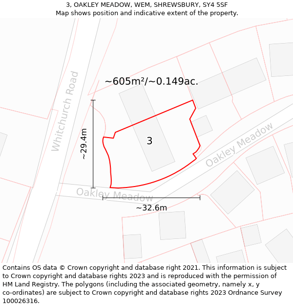 3, OAKLEY MEADOW, WEM, SHREWSBURY, SY4 5SF: Plot and title map