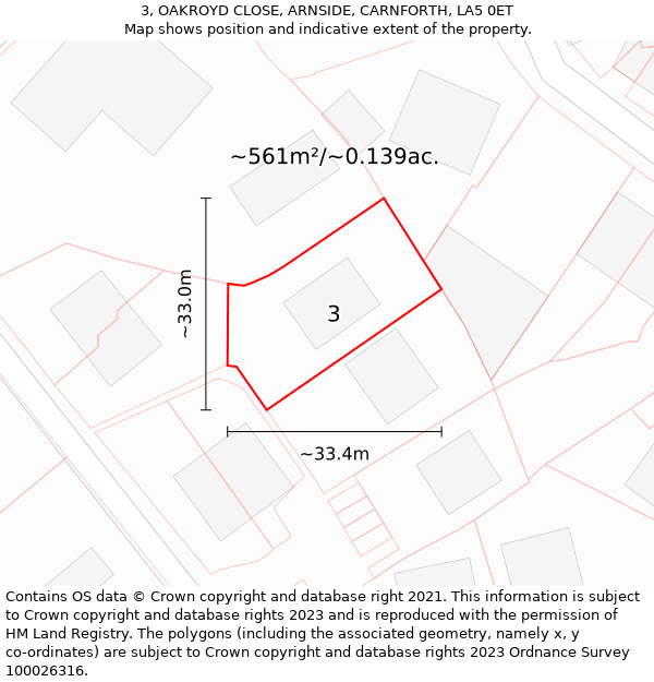 3, OAKROYD CLOSE, ARNSIDE, CARNFORTH, LA5 0ET: Plot and title map