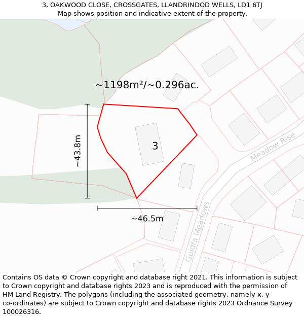 3, OAKWOOD CLOSE, CROSSGATES, LLANDRINDOD WELLS, LD1 6TJ: Plot and title map