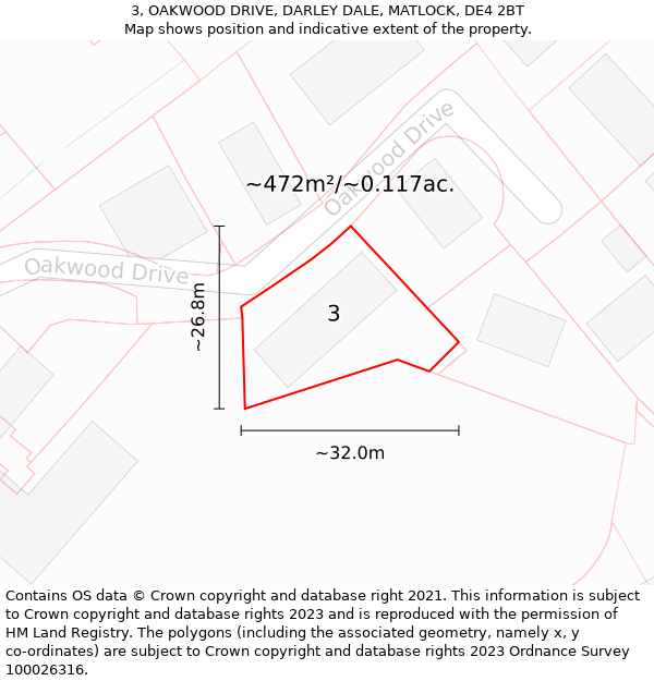 3, OAKWOOD DRIVE, DARLEY DALE, MATLOCK, DE4 2BT: Plot and title map