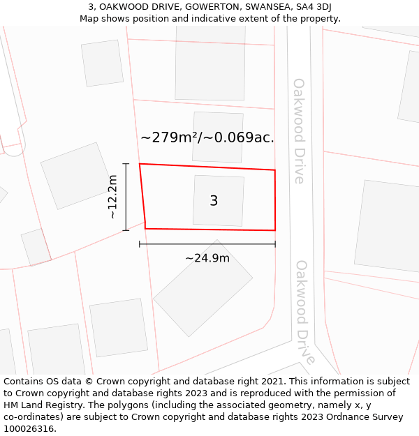 3, OAKWOOD DRIVE, GOWERTON, SWANSEA, SA4 3DJ: Plot and title map