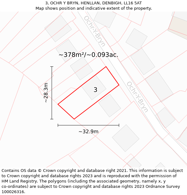 3, OCHR Y BRYN, HENLLAN, DENBIGH, LL16 5AT: Plot and title map