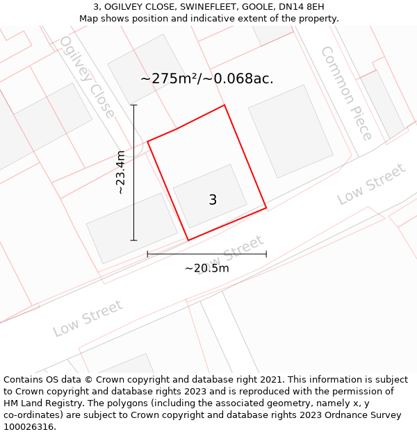 3, OGILVEY CLOSE, SWINEFLEET, GOOLE, DN14 8EH: Plot and title map