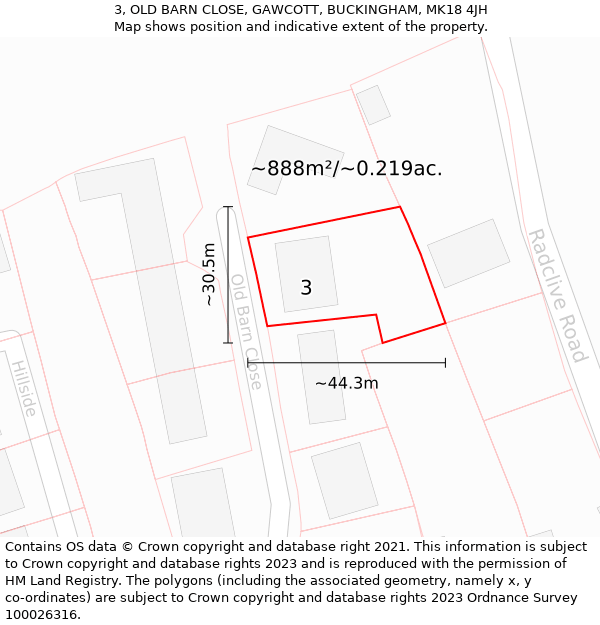 3, OLD BARN CLOSE, GAWCOTT, BUCKINGHAM, MK18 4JH: Plot and title map