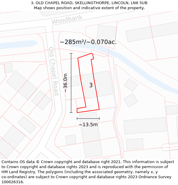 3, OLD CHAPEL ROAD, SKELLINGTHORPE, LINCOLN, LN6 5UB: Plot and title map