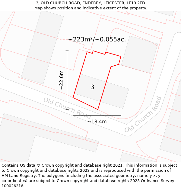 3, OLD CHURCH ROAD, ENDERBY, LEICESTER, LE19 2ED: Plot and title map