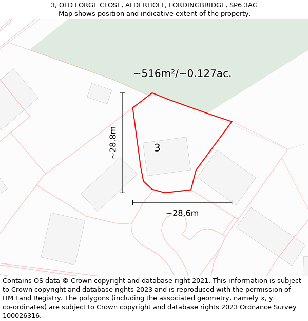 3, OLD FORGE CLOSE, ALDERHOLT, FORDINGBRIDGE, SP6 3AG: Plot and title map