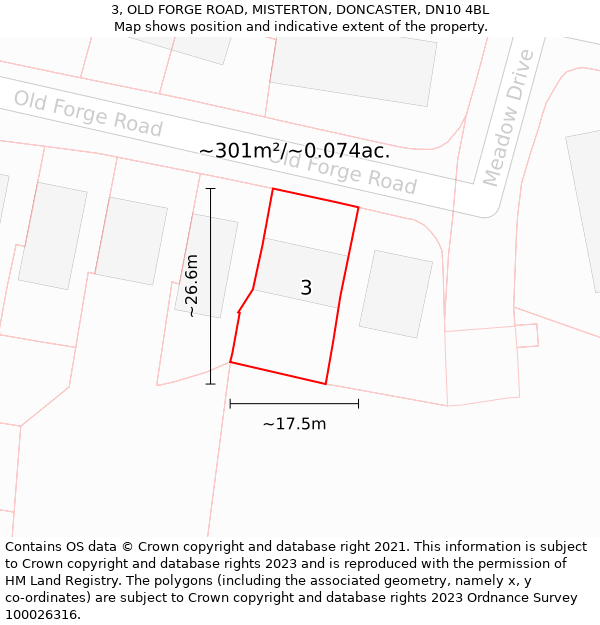 3, OLD FORGE ROAD, MISTERTON, DONCASTER, DN10 4BL: Plot and title map