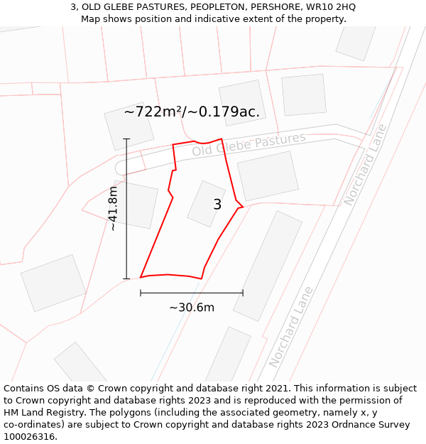 3, OLD GLEBE PASTURES, PEOPLETON, PERSHORE, WR10 2HQ: Plot and title map