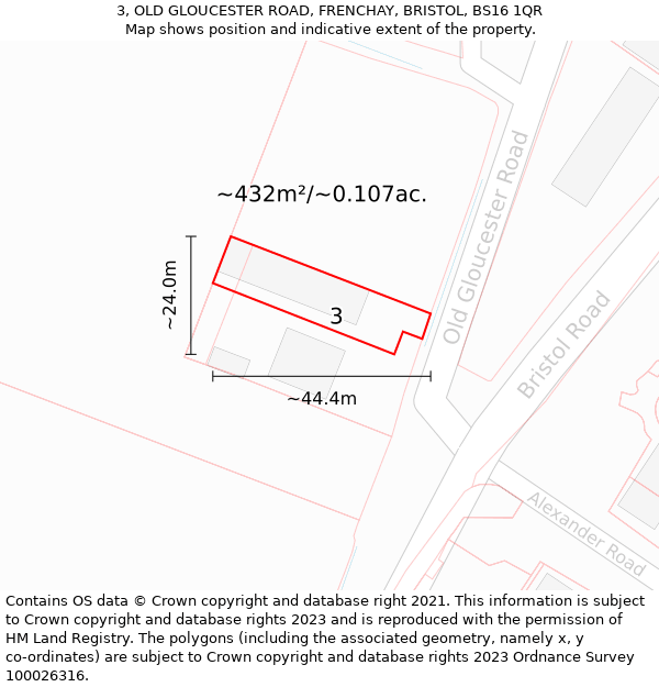 3, OLD GLOUCESTER ROAD, FRENCHAY, BRISTOL, BS16 1QR: Plot and title map