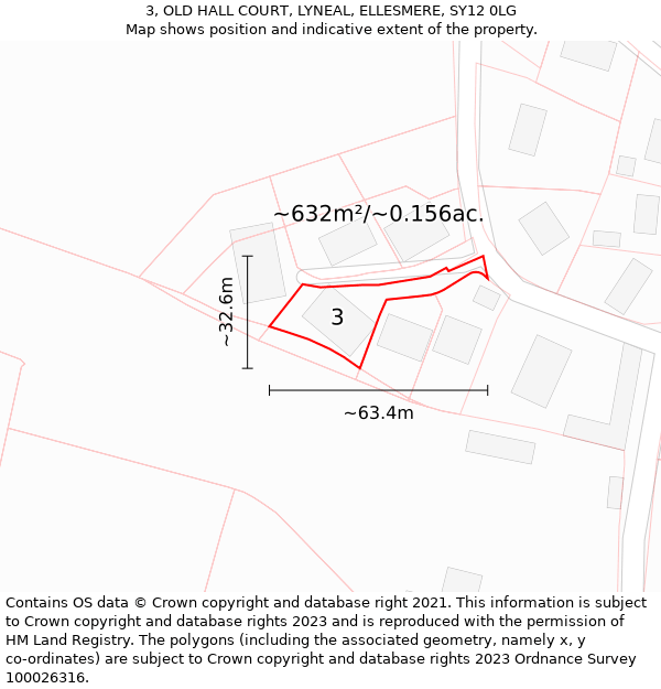 3, OLD HALL COURT, LYNEAL, ELLESMERE, SY12 0LG: Plot and title map