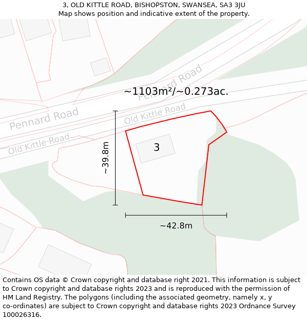 3, OLD KITTLE ROAD, BISHOPSTON, SWANSEA, SA3 3JU: Plot and title map