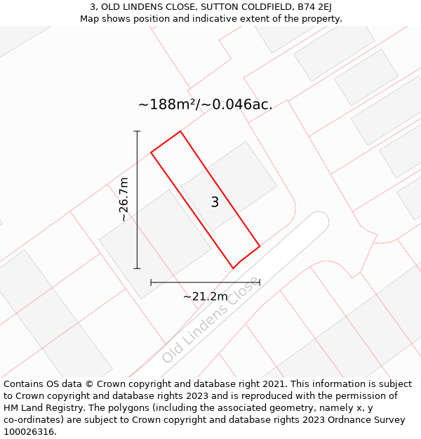 3, OLD LINDENS CLOSE, SUTTON COLDFIELD, B74 2EJ: Plot and title map