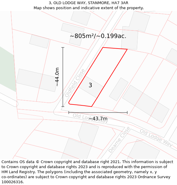 3, OLD LODGE WAY, STANMORE, HA7 3AR: Plot and title map