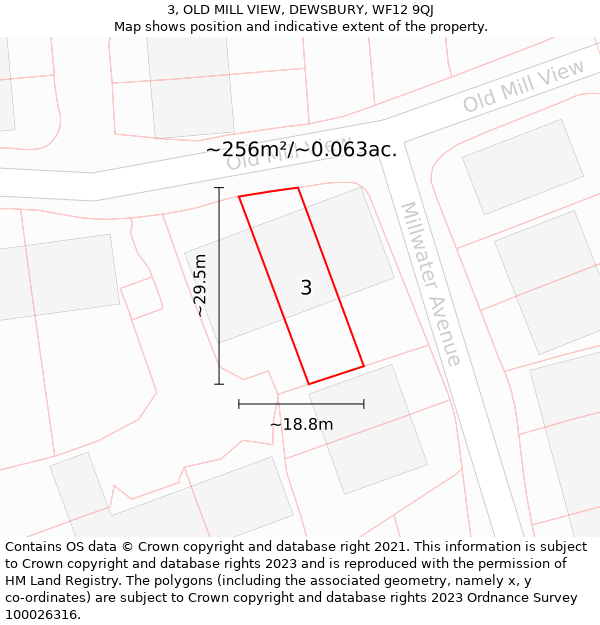 3, OLD MILL VIEW, DEWSBURY, WF12 9QJ: Plot and title map