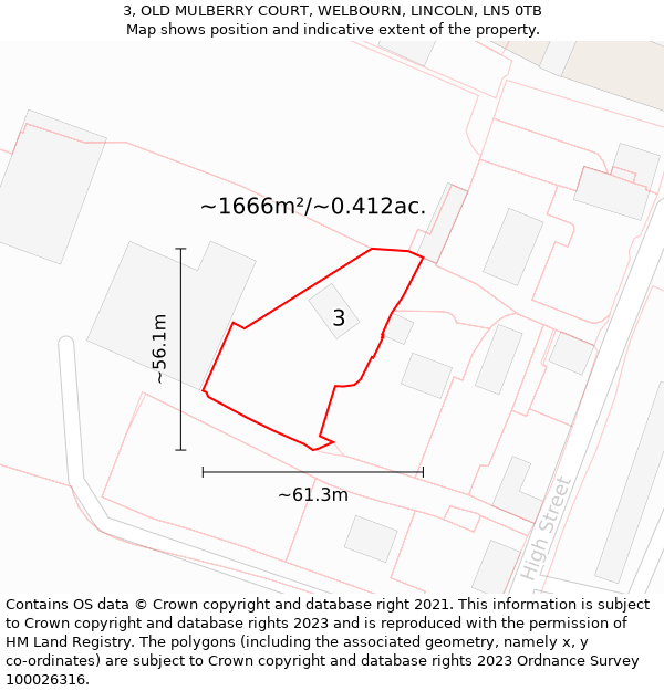 3, OLD MULBERRY COURT, WELBOURN, LINCOLN, LN5 0TB: Plot and title map