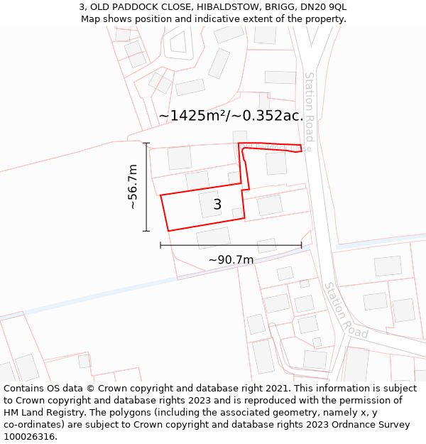 3, OLD PADDOCK CLOSE, HIBALDSTOW, BRIGG, DN20 9QL: Plot and title map