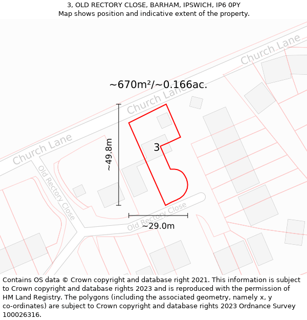 3, OLD RECTORY CLOSE, BARHAM, IPSWICH, IP6 0PY: Plot and title map
