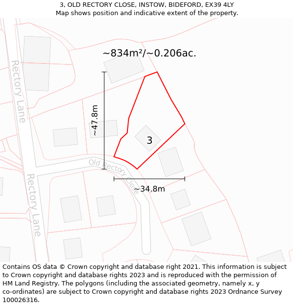 3, OLD RECTORY CLOSE, INSTOW, BIDEFORD, EX39 4LY: Plot and title map