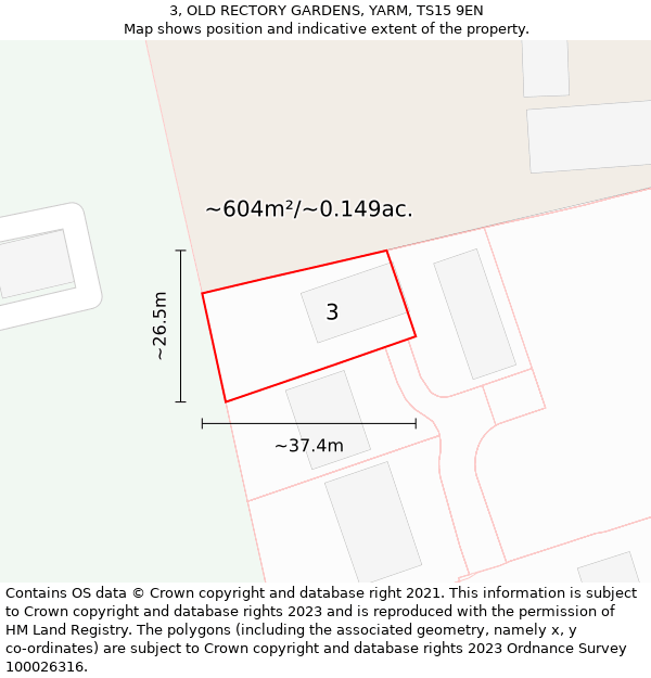 3, OLD RECTORY GARDENS, YARM, TS15 9EN: Plot and title map
