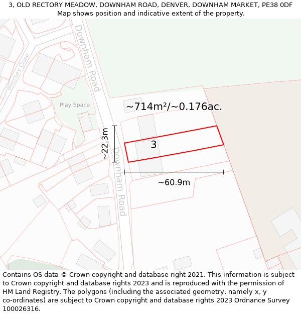 3, OLD RECTORY MEADOW, DOWNHAM ROAD, DENVER, DOWNHAM MARKET, PE38 0DF: Plot and title map