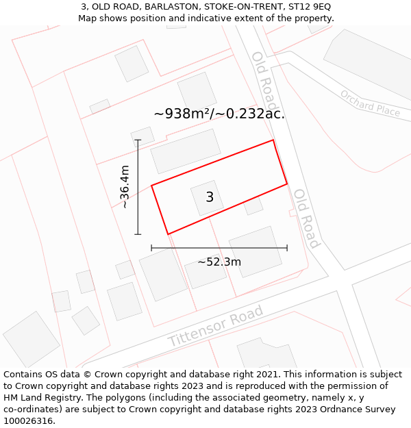3, OLD ROAD, BARLASTON, STOKE-ON-TRENT, ST12 9EQ: Plot and title map