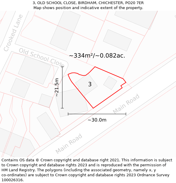 3, OLD SCHOOL CLOSE, BIRDHAM, CHICHESTER, PO20 7ER: Plot and title map