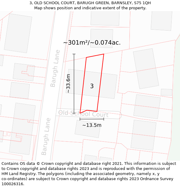 3, OLD SCHOOL COURT, BARUGH GREEN, BARNSLEY, S75 1QH: Plot and title map