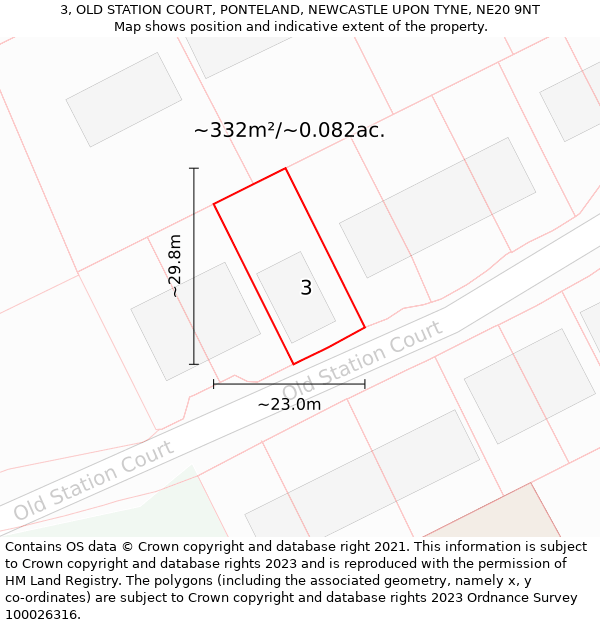 3, OLD STATION COURT, PONTELAND, NEWCASTLE UPON TYNE, NE20 9NT: Plot and title map