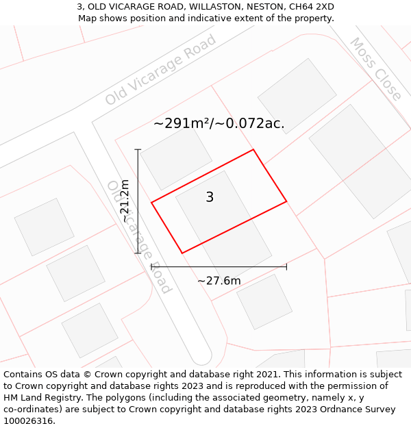 3, OLD VICARAGE ROAD, WILLASTON, NESTON, CH64 2XD: Plot and title map