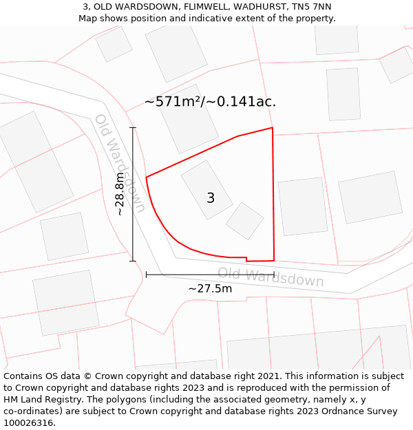 3, OLD WARDSDOWN, FLIMWELL, WADHURST, TN5 7NN: Plot and title map