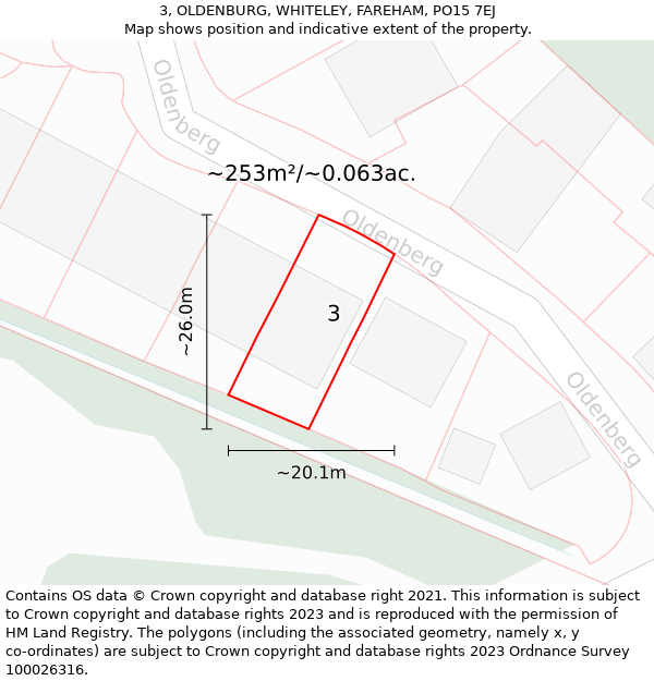 3, OLDENBURG, WHITELEY, FAREHAM, PO15 7EJ: Plot and title map