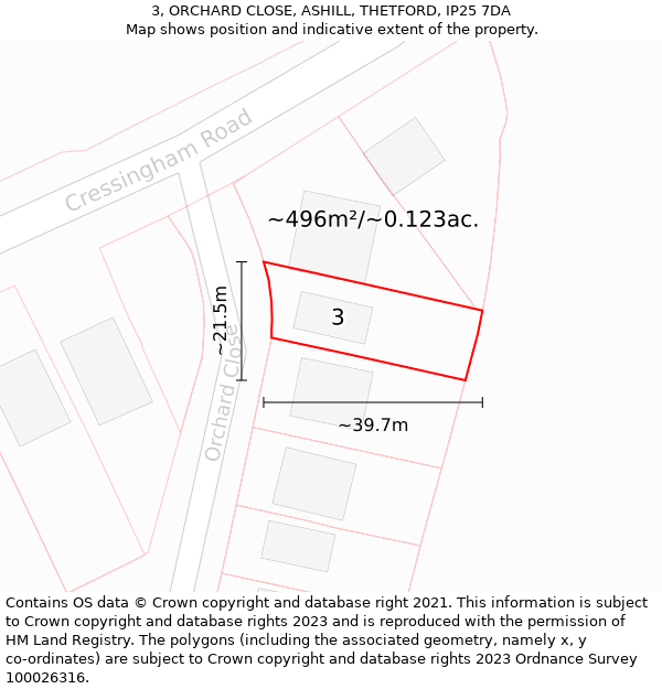 3, ORCHARD CLOSE, ASHILL, THETFORD, IP25 7DA: Plot and title map