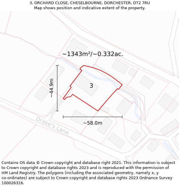 3, ORCHARD CLOSE, CHESELBOURNE, DORCHESTER, DT2 7RU: Plot and title map