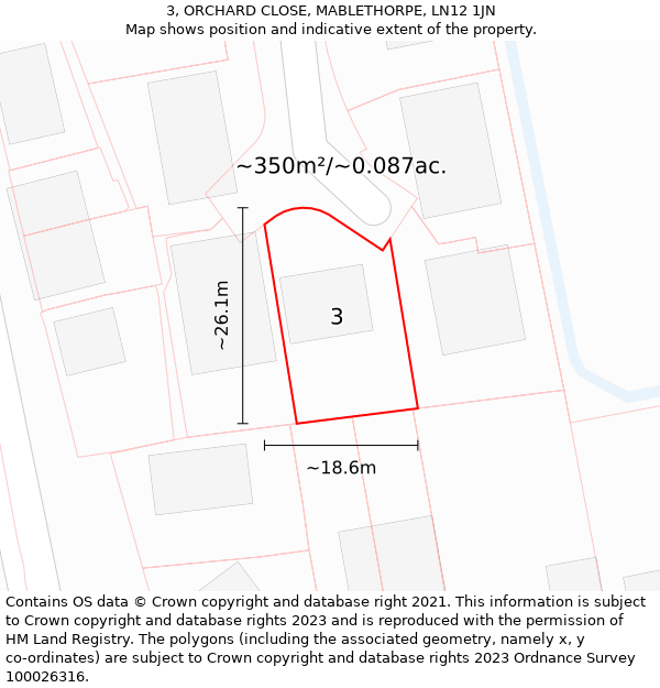 3, ORCHARD CLOSE, MABLETHORPE, LN12 1JN: Plot and title map