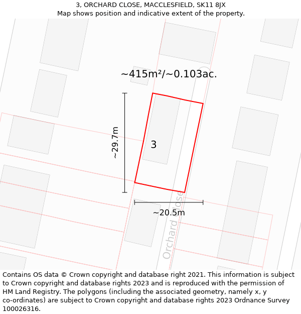 3, ORCHARD CLOSE, MACCLESFIELD, SK11 8JX: Plot and title map