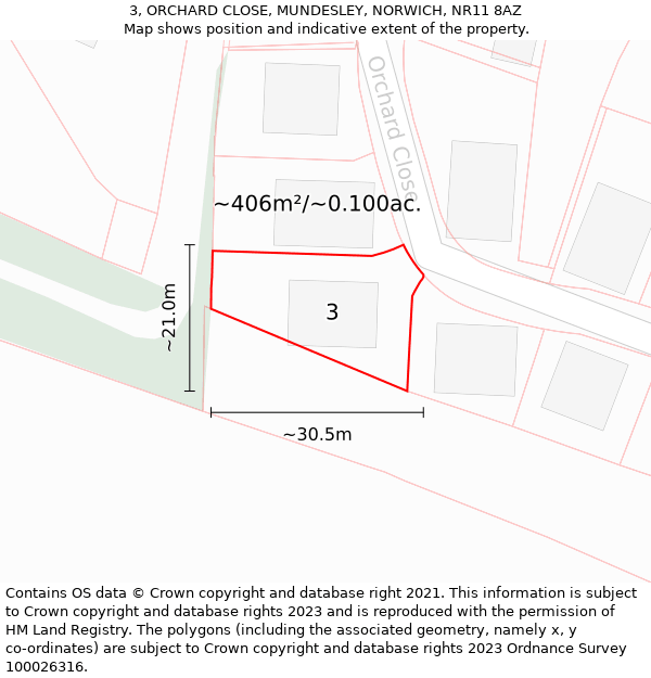 3, ORCHARD CLOSE, MUNDESLEY, NORWICH, NR11 8AZ: Plot and title map