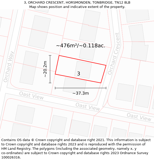 3, ORCHARD CRESCENT, HORSMONDEN, TONBRIDGE, TN12 8LB: Plot and title map