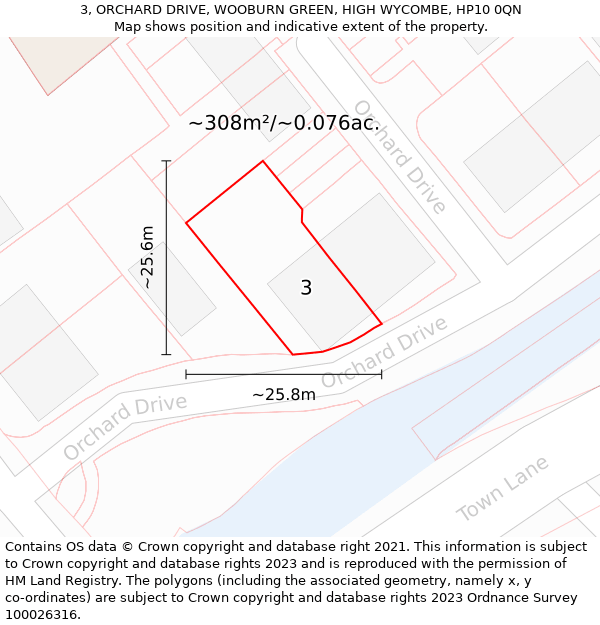 3, ORCHARD DRIVE, WOOBURN GREEN, HIGH WYCOMBE, HP10 0QN: Plot and title map