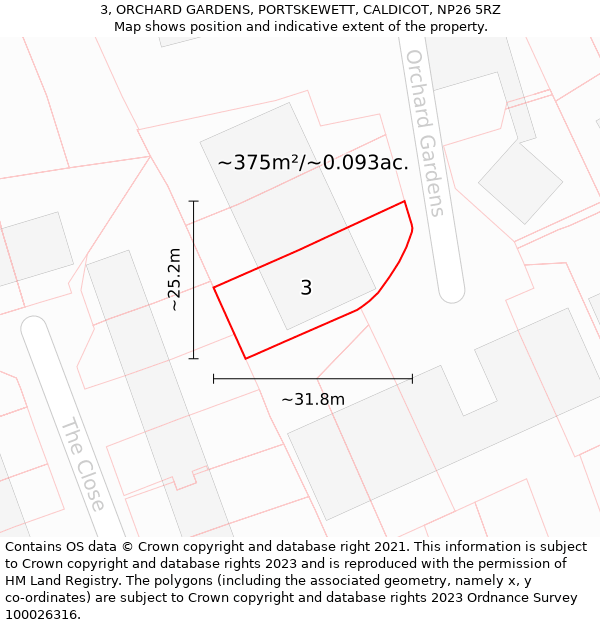 3, ORCHARD GARDENS, PORTSKEWETT, CALDICOT, NP26 5RZ: Plot and title map