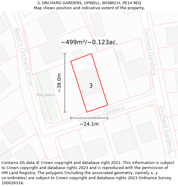 3, ORCHARD GARDENS, UPWELL, WISBECH, PE14 9EQ: Plot and title map