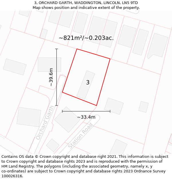 3, ORCHARD GARTH, WADDINGTON, LINCOLN, LN5 9TD: Plot and title map