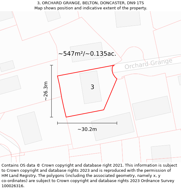 3, ORCHARD GRANGE, BELTON, DONCASTER, DN9 1TS: Plot and title map