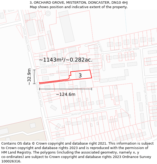 3, ORCHARD GROVE, MISTERTON, DONCASTER, DN10 4HJ: Plot and title map