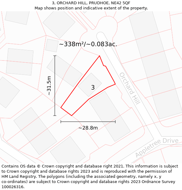 3, ORCHARD HILL, PRUDHOE, NE42 5QF: Plot and title map