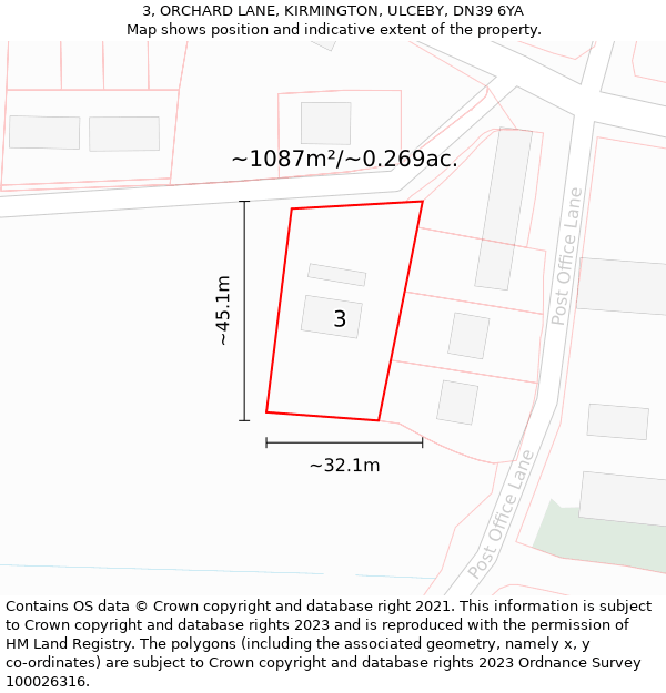 3, ORCHARD LANE, KIRMINGTON, ULCEBY, DN39 6YA: Plot and title map