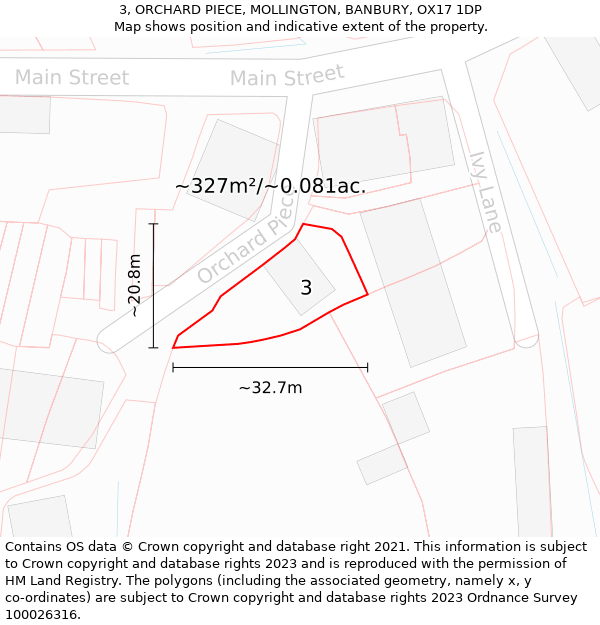 3, ORCHARD PIECE, MOLLINGTON, BANBURY, OX17 1DP: Plot and title map